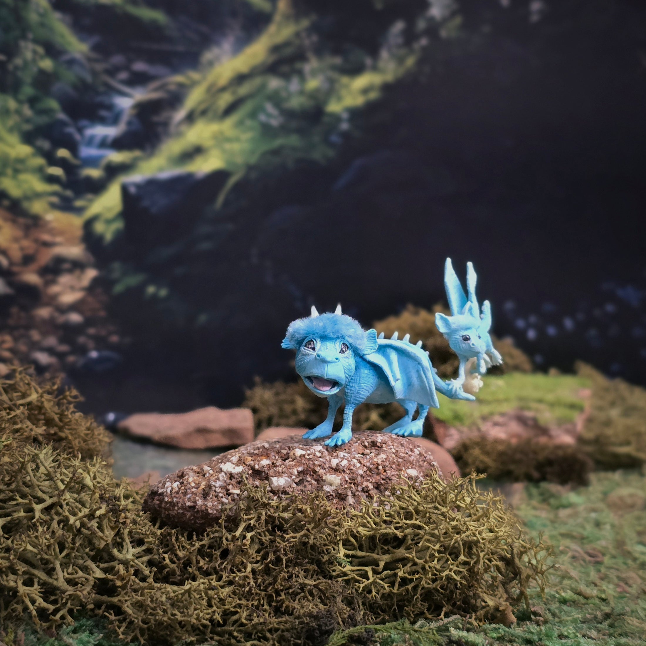 Aleah Klay OOAK Mother & Baby Dragon with Tiny Toy Dragon Fantasy Sculpture
