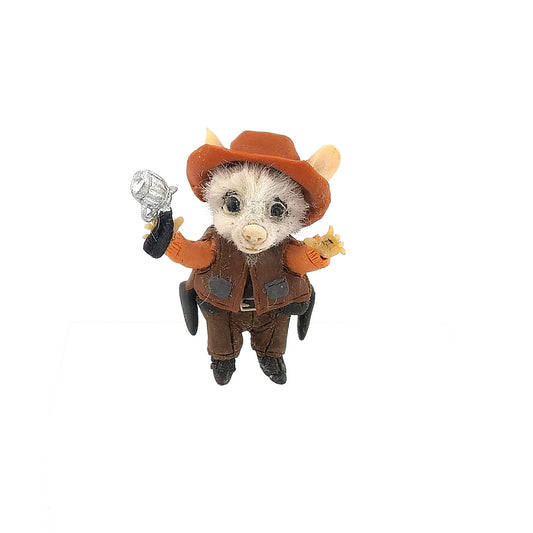Aleah Klay OOAK Miniature Cowboy Mouse with Revolver & Western Outfit