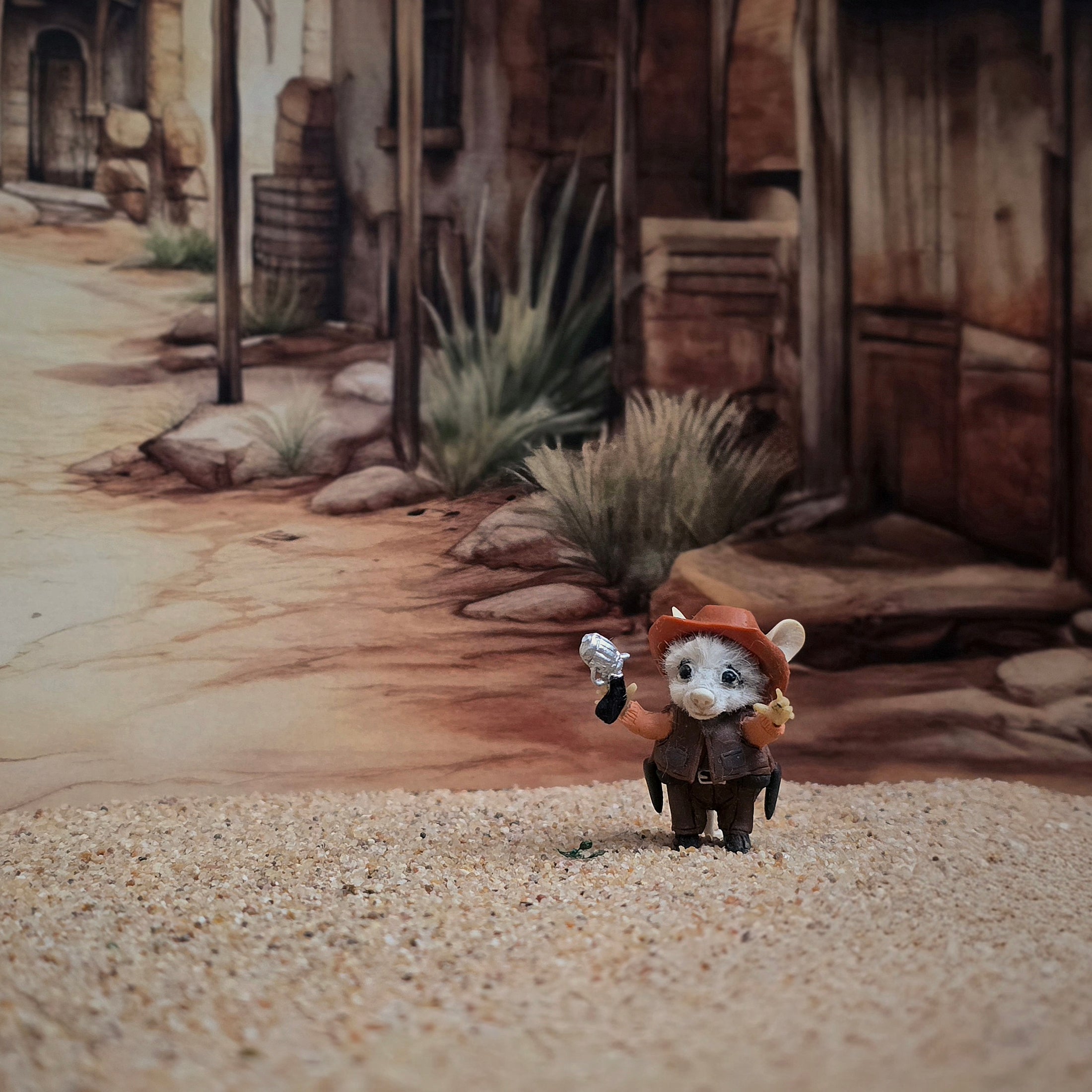 Aleah Klay OOAK Miniature Cowboy Mouse with Revolver & Western Outfit