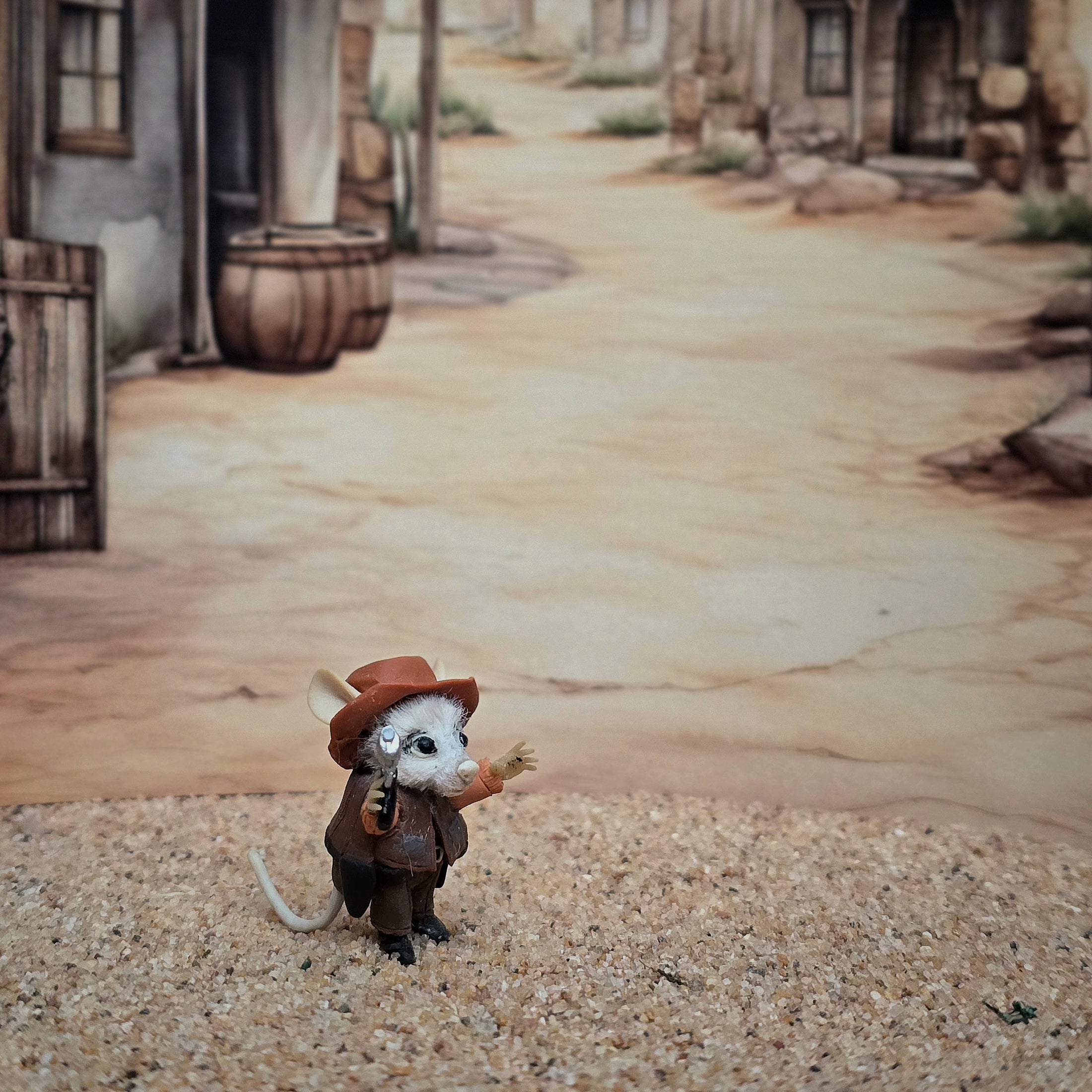 Aleah Klay OOAK Miniature Cowboy Mouse with Revolver & Western Outfit