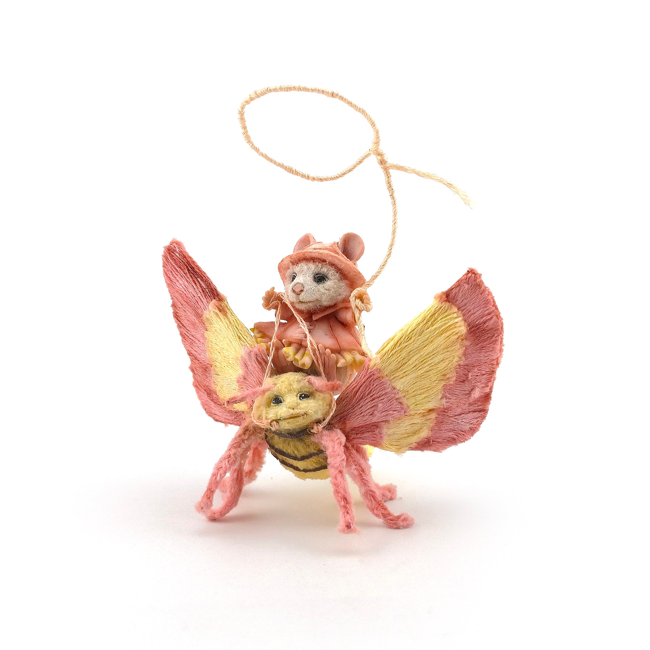 Aleah Klay Mouse Girl Riding Rosy Maple Moth Fantasy Sculpture with Lasso