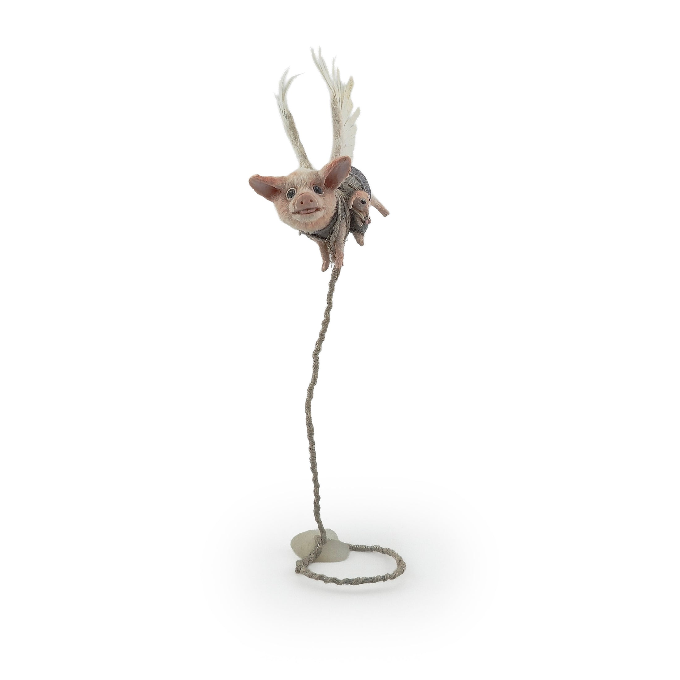 Aleah Klay OOAK “When Pigs Fly” Mother Pig with Twin Piglets Fantasy Sculpture