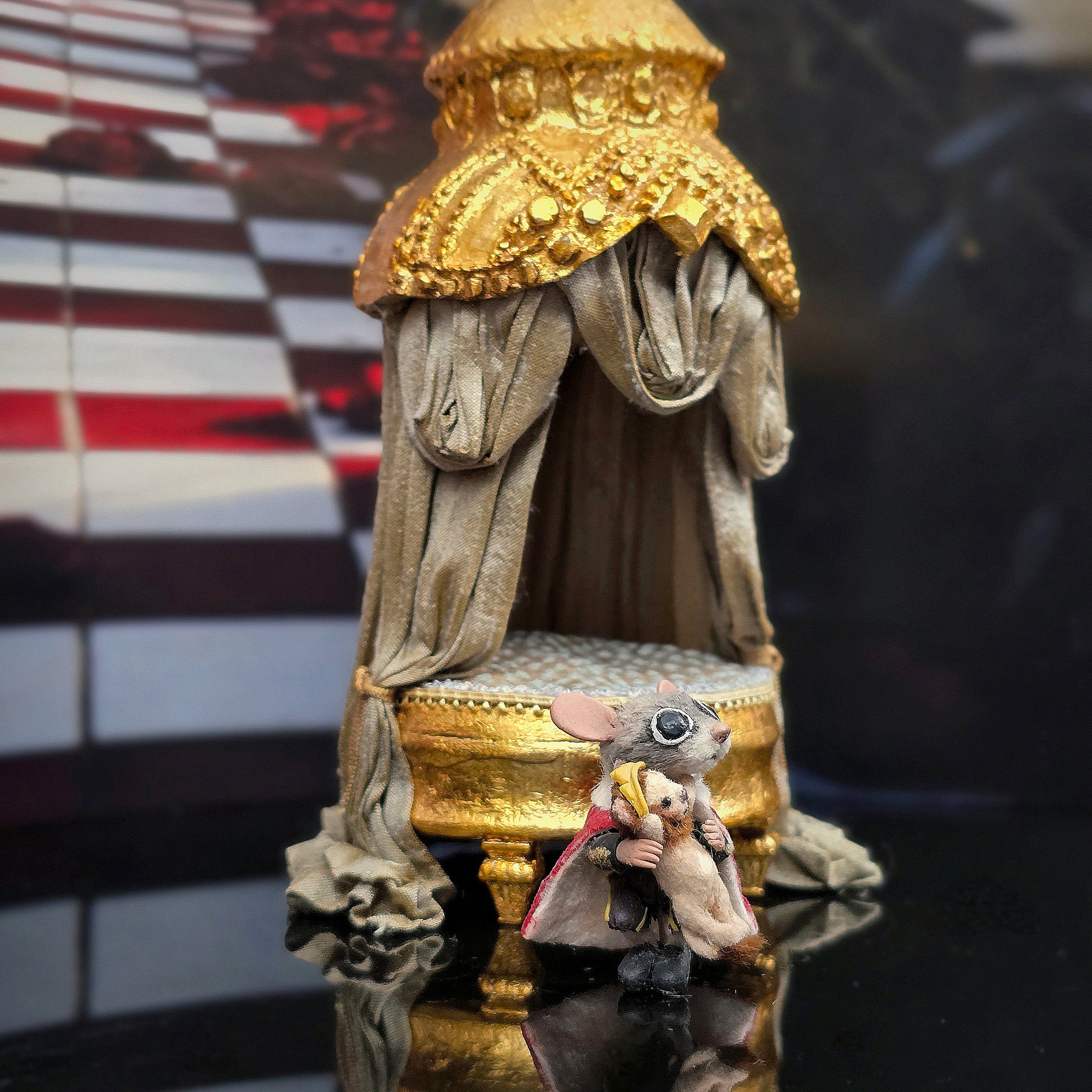 Aleah Klay OOAK Nutcracker-Inspired Mouse King with Tiny Crowned Lion Toy