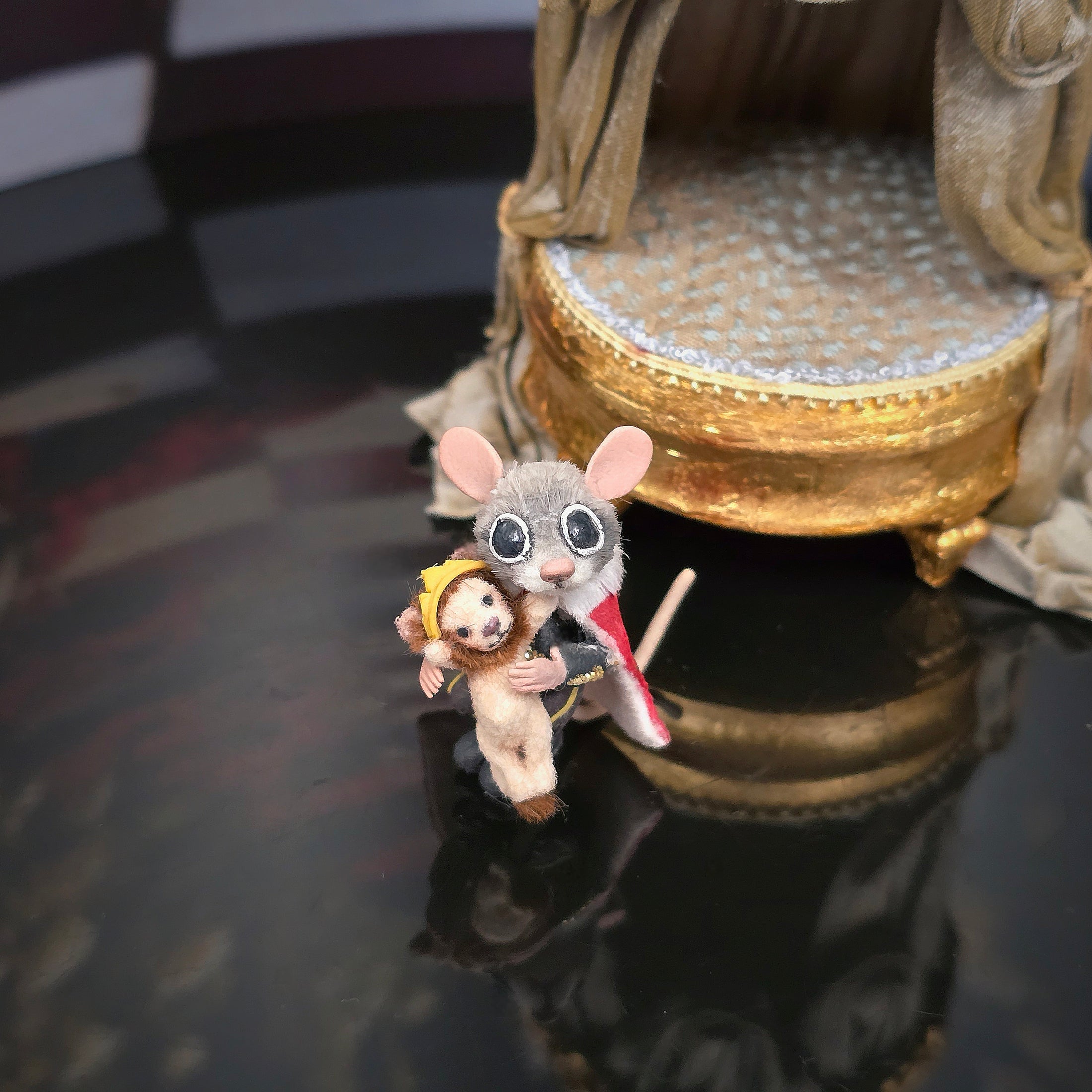 Aleah Klay OOAK Nutcracker-Inspired Mouse King with Tiny Crowned Lion Toy