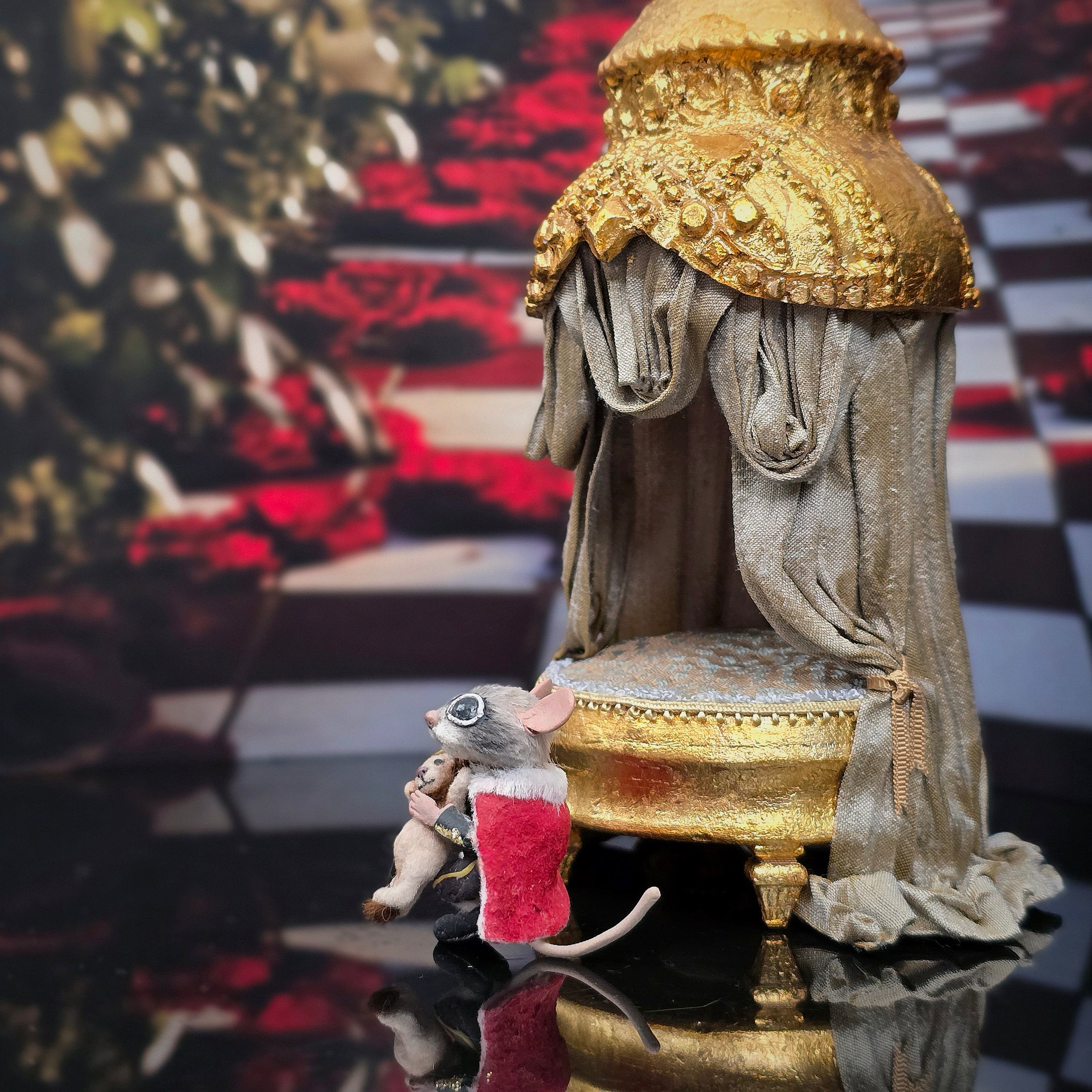 Aleah Klay OOAK Nutcracker-Inspired Mouse King with Tiny Crowned Lion Toy