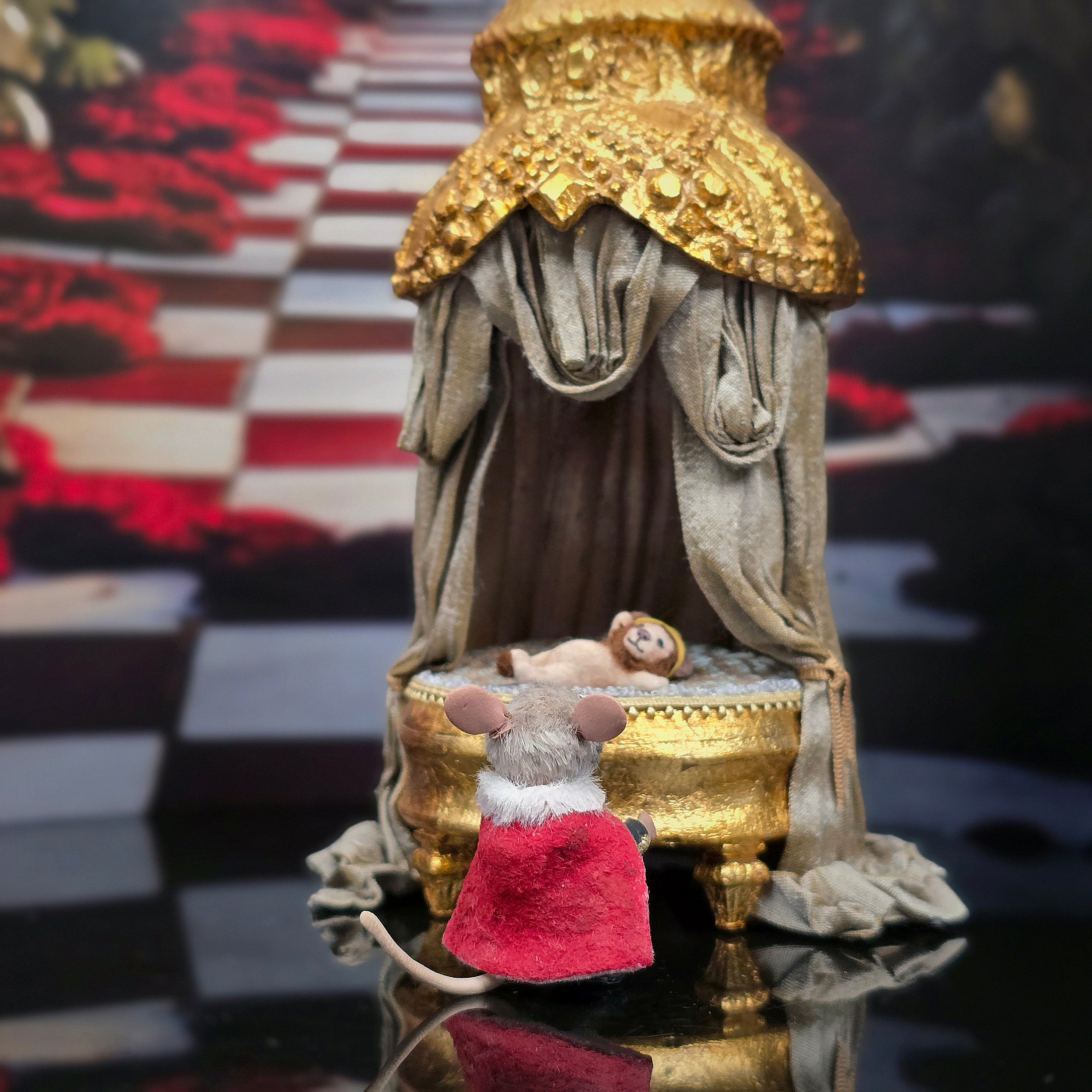 Aleah Klay OOAK Nutcracker-Inspired Mouse King with Tiny Crowned Lion Toy