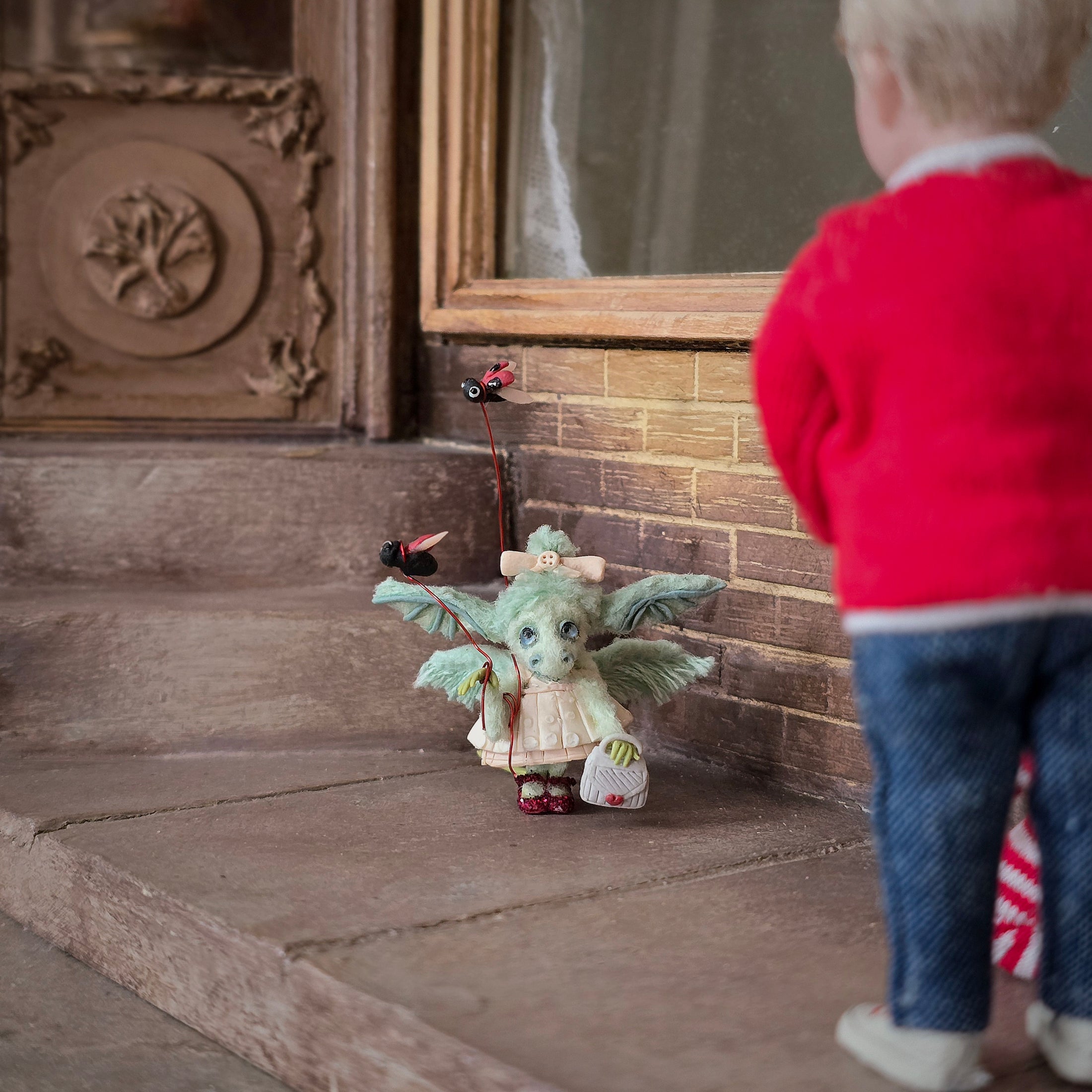 Aleah Klay Dragon Fairy Girl with Pet Ladybugs, Handbag & Polka Dot Dress