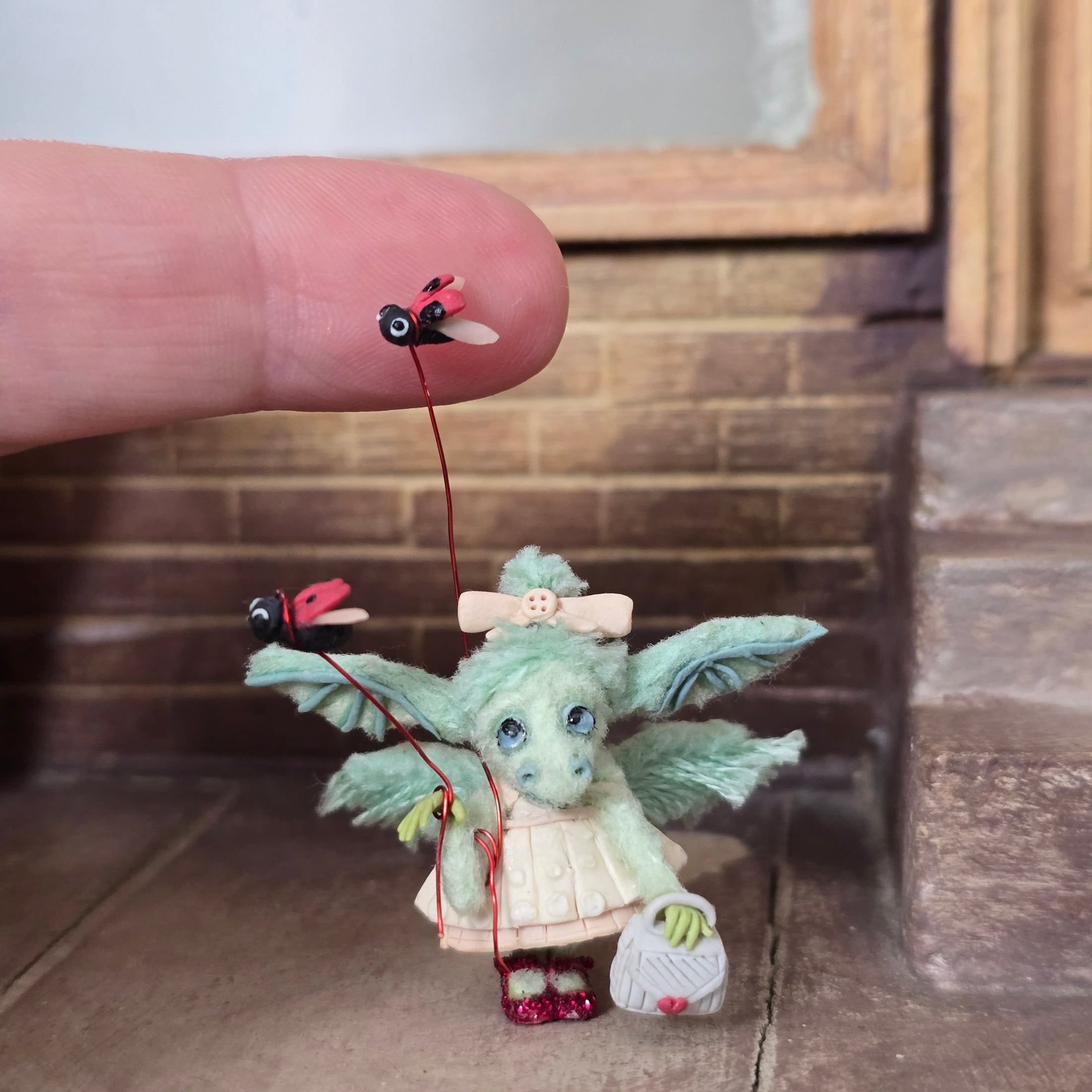 Aleah Klay Dragon Fairy Girl with Pet Ladybugs, Handbag & Polka Dot Dress