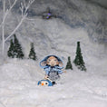 Load image into Gallery viewer, Aleah Klay OOAK Winter Mouse Girl with Snowman Basket & Blue Hooded Coat
