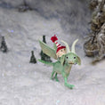 Load image into Gallery viewer, Aleah Klay Tiny Elf Riding Green Dragon with Winter Hat & Wire Reins 1:12 Scale
