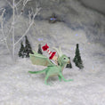 Load image into Gallery viewer, Aleah Klay Tiny Elf Riding Green Dragon with Winter Hat & Wire Reins 1:12 Scale
