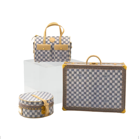 Jilienne Damier Azur-Style Designer Luggage Set with Suitcase & Travel Cases