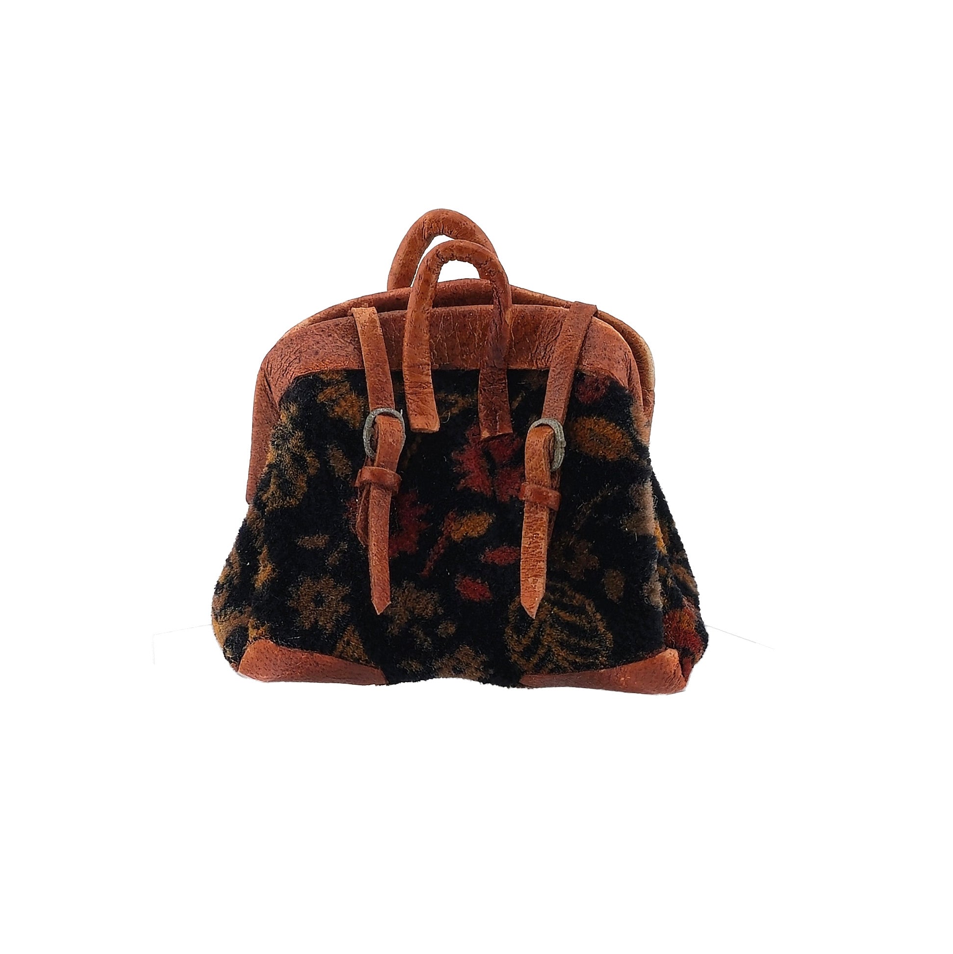 The Doll’s Cobbler Victorian Carpet Bag with Leather Straps & Floral Textile