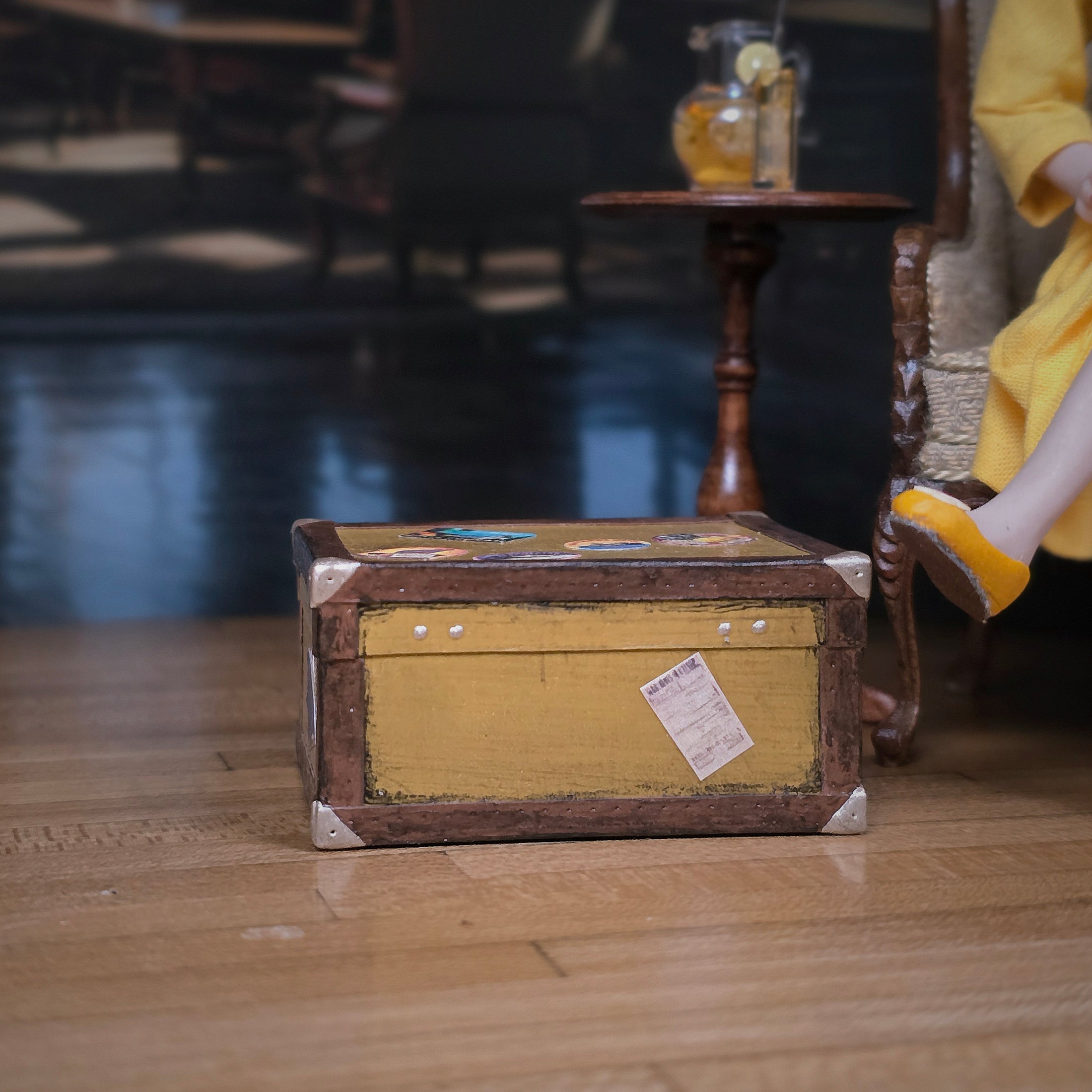 Vintage-Style Miniature Travel Suitcase with Roma & Chamonix Travel Stickers