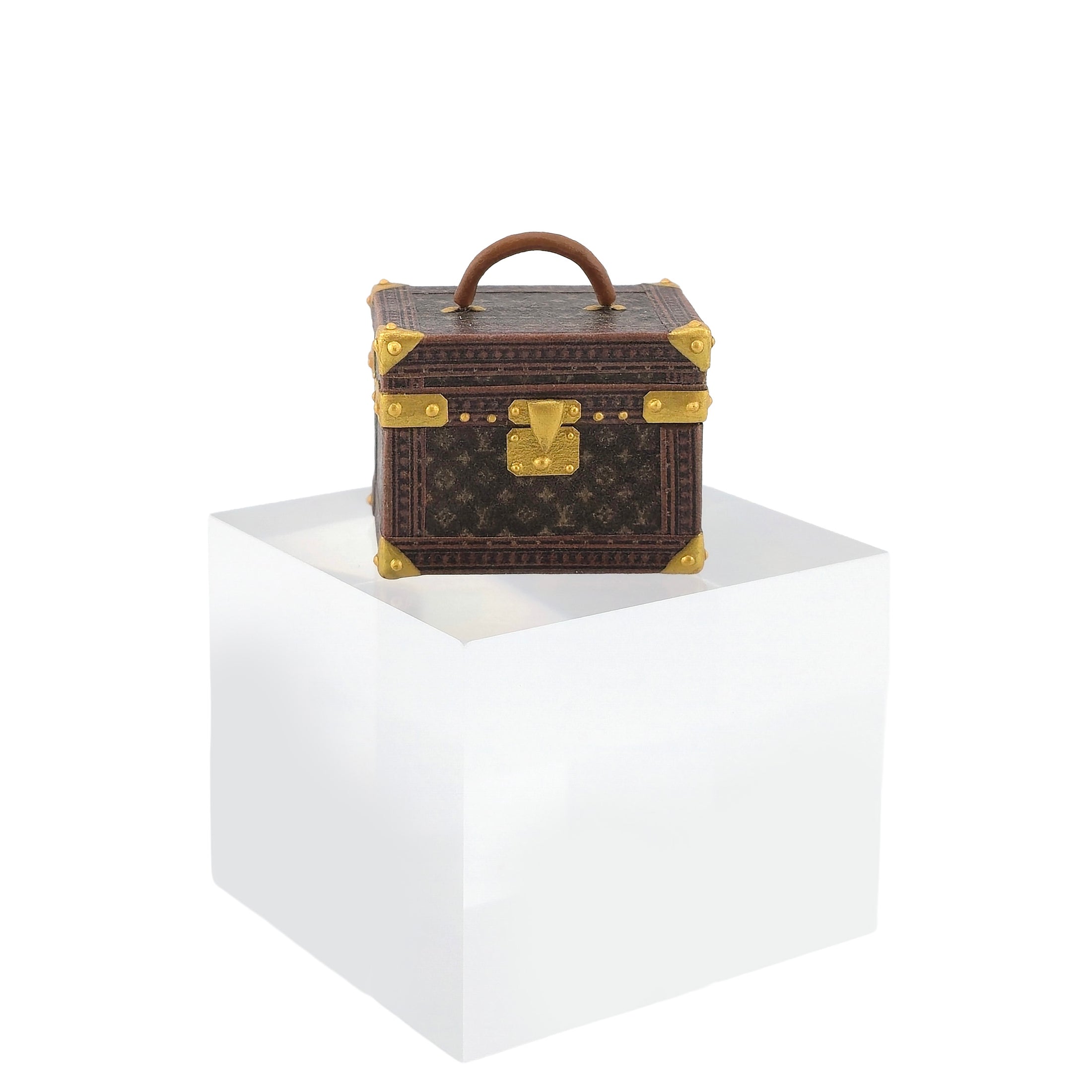 Miniature Louis Vuitton-Style Monogram Hardcase Vanity Trunk with Gold Hardware