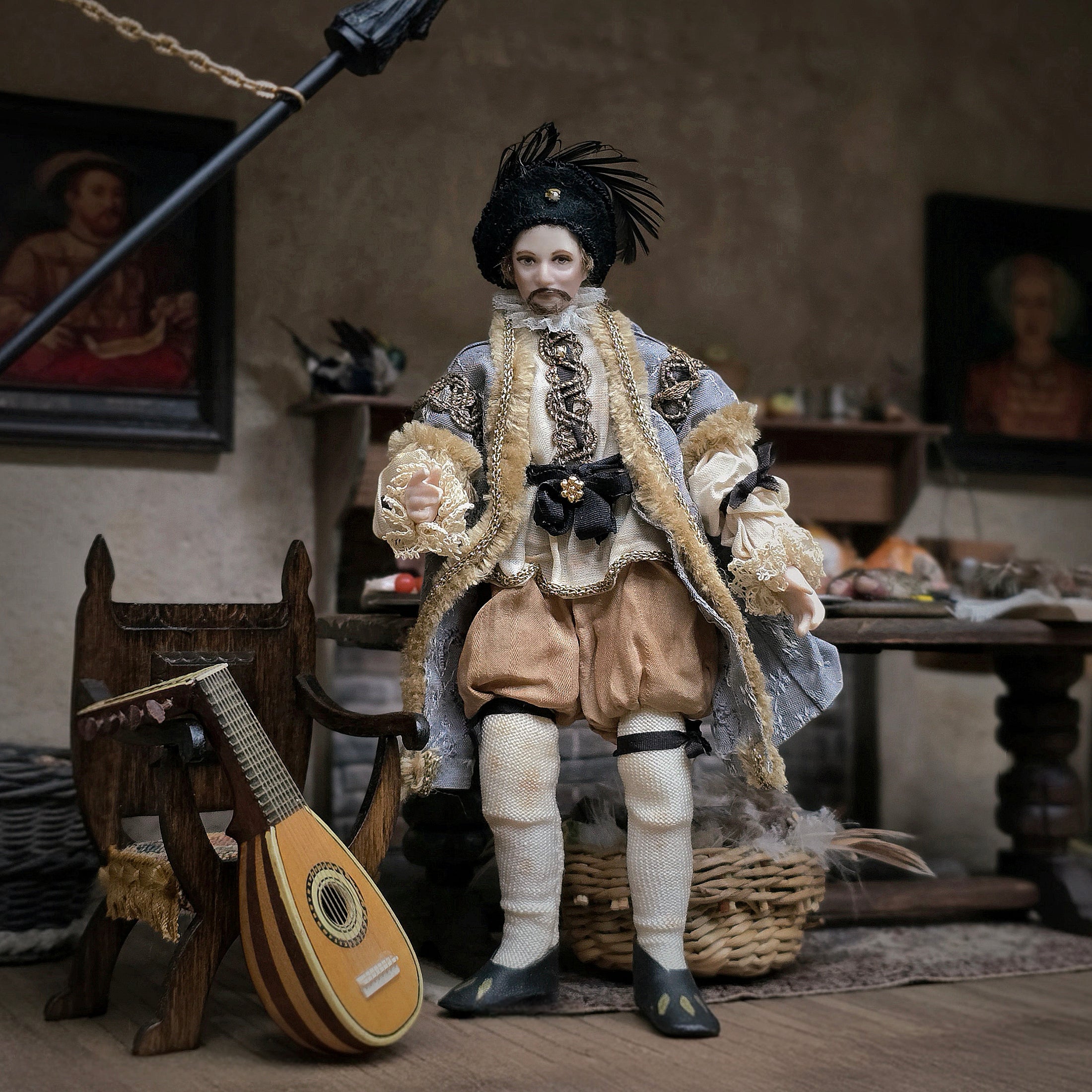 Derdriu Dolls OOAK Tudor Gentleman Porcelain Dollhouse Doll, Poseable