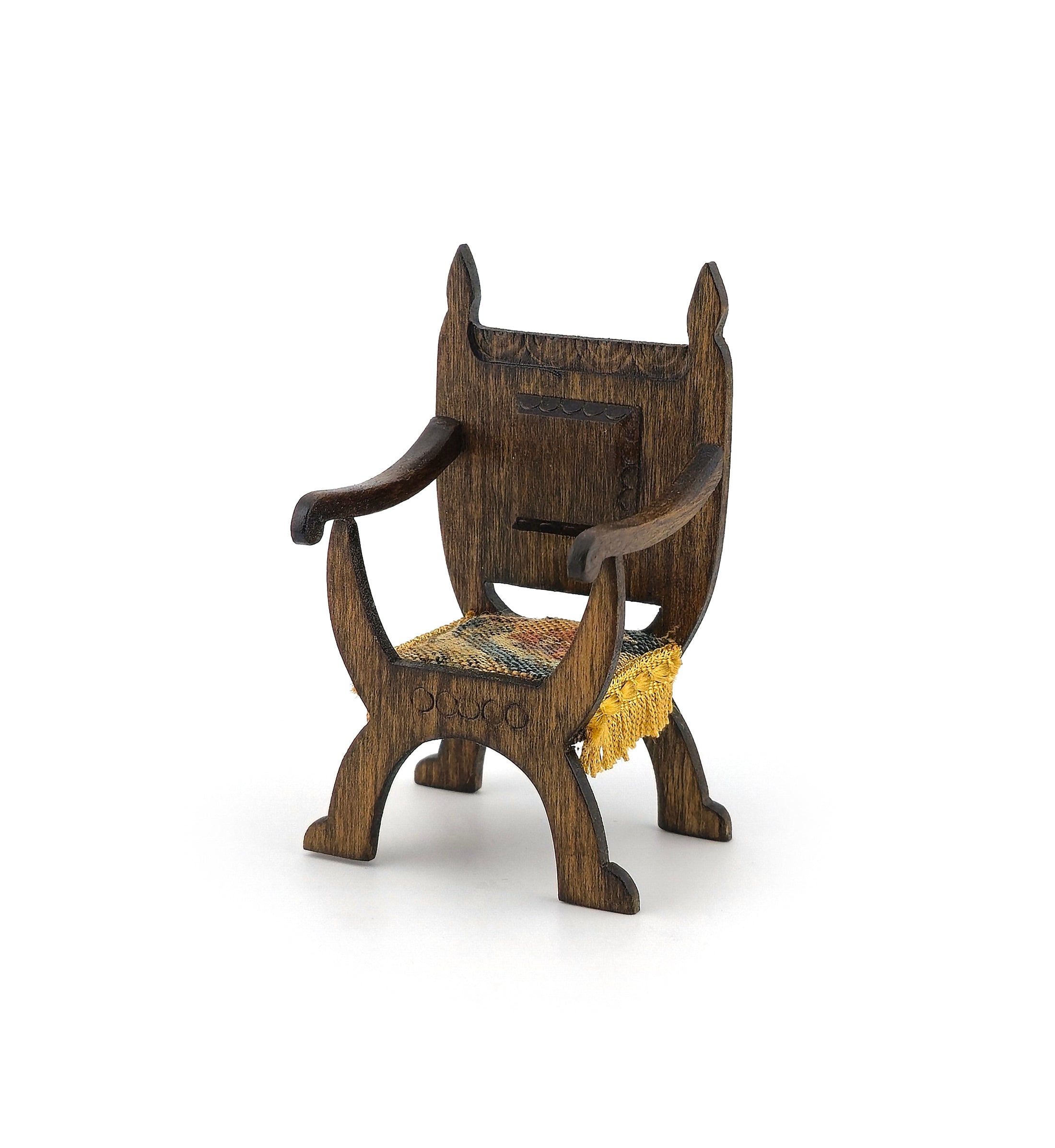 Masters Tudor Carved Wood Armchair with Woven Fringe Seat, Second Chair