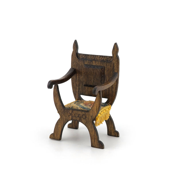 Masters Tudor Carved Wood Armchair with Woven Fringe Seat, Second Chair