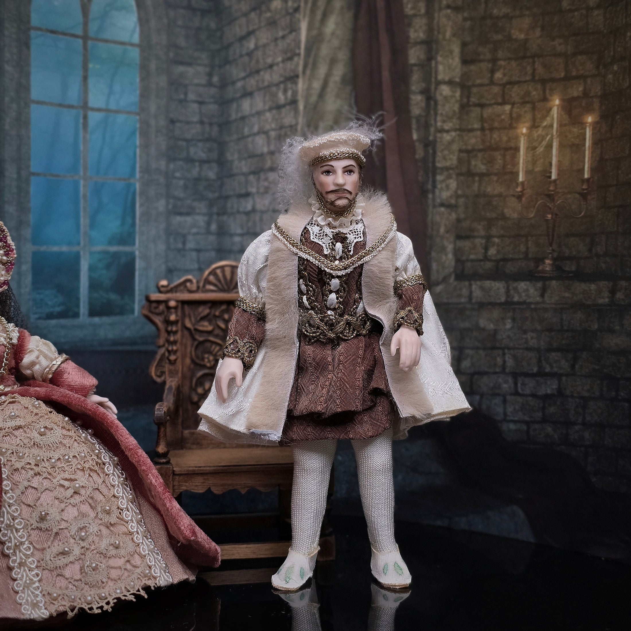 Artisan OOAK Tudor Gentleman Porcelain Dollhouse Doll, Poseable