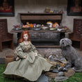 Load image into Gallery viewer, Derdriu Dolls Medieval Seated Lady in Silk Gown with Fur Purse & Leather Shoes
