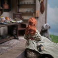 Load image into Gallery viewer, Derdriu Dolls Medieval Seated Lady in Silk Gown with Fur Purse & Leather Shoes
