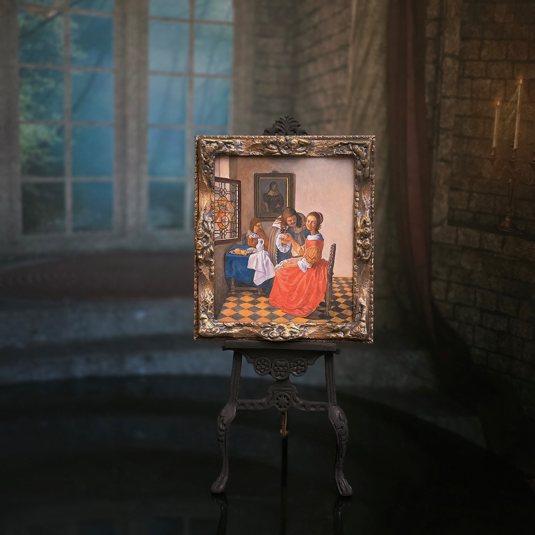 The Girl with a Wine Glass Paul Saltarelli Miniature Oil Painting After Vermeer 2002