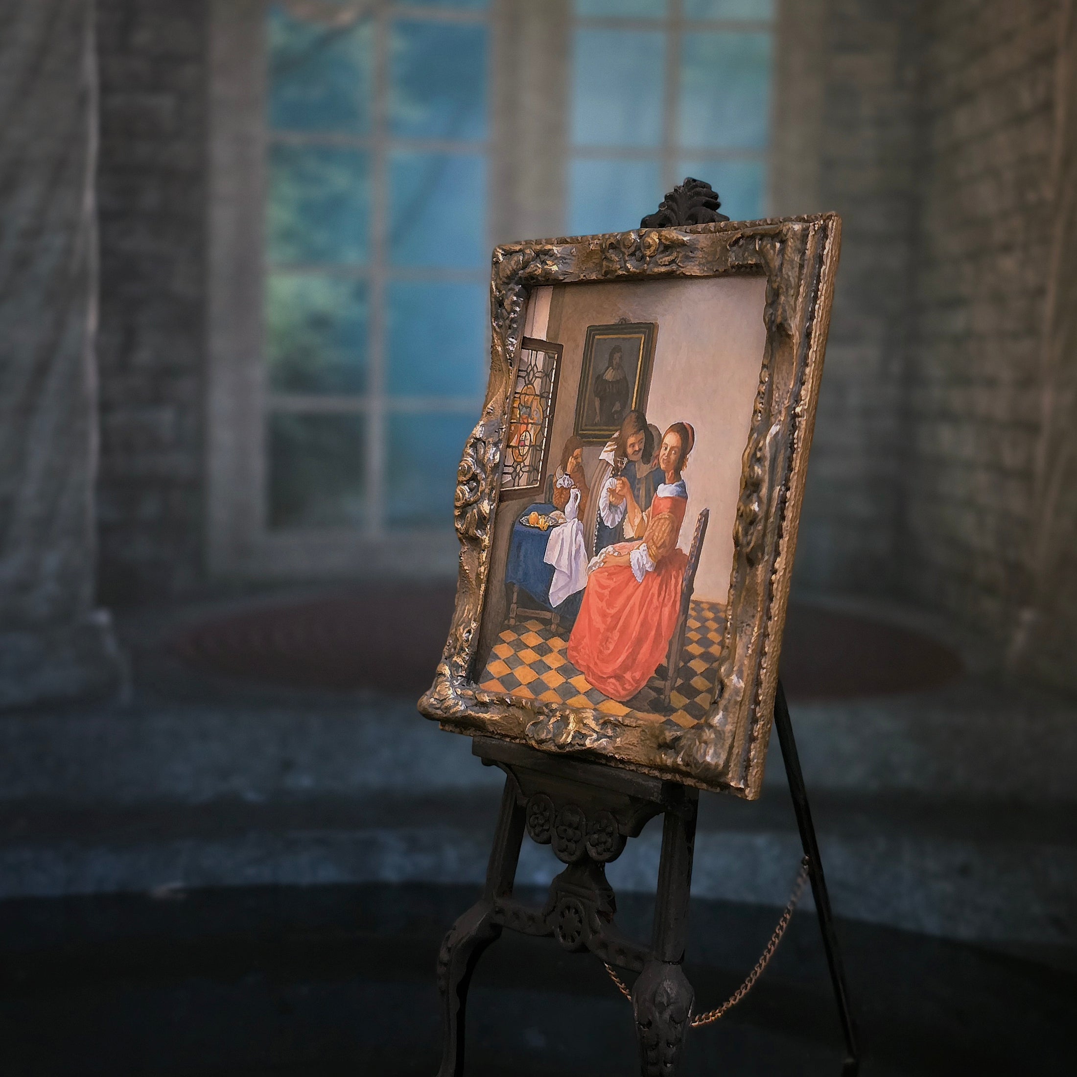 The Girl with a Wine Glass Paul Saltarelli Miniature Oil Painting After Vermeer 2002