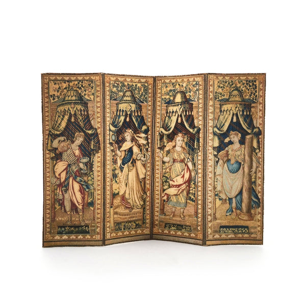 Artisan Printed Four-Panel Dollhouse Screen Antique Style Fabric Room Divider