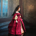 Load image into Gallery viewer, Renaissance Noblewoman Doll in Ruby Red Silk Damask Gown with Black Lace Veil
