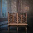 Load image into Gallery viewer, Hand-Carved Tall Back Ministure Wood Bench with Floral Panels & Pierced Crest
