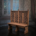 Load image into Gallery viewer, Hand-Carved Tall Back Ministure Wood Bench with Floral Panels & Pierced Crest
