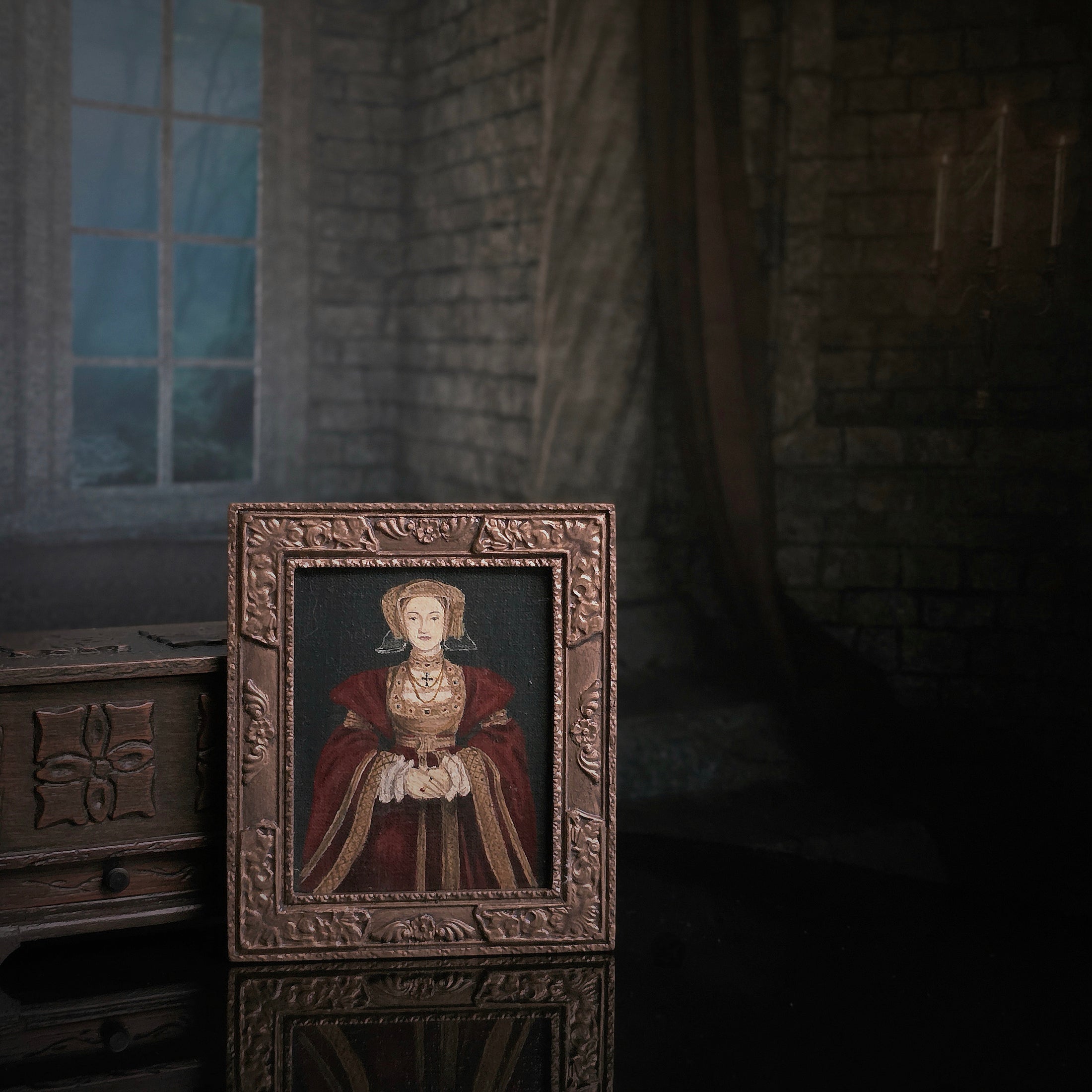 Portrait of Anne of Cleves by Melissa Wyatt Oil Painting After Hans Holbein 1987
