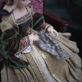 Load image into Gallery viewer, Debbie Vanstone Heverbell Dolls English Tudor Doll Embroidering with Tall-Back Bench
