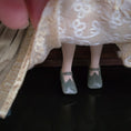 Load image into Gallery viewer, Debbie Vanstone Heverbell Dolls English Tudor Doll Embroidering with Tall-Back Bench
