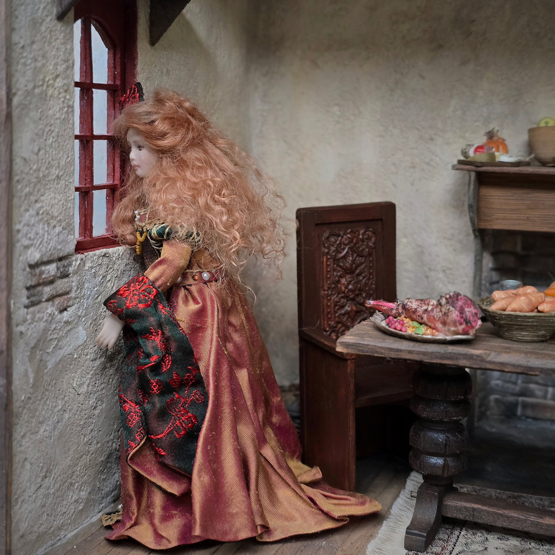 Debbie Vanstone Blonde “Lady Eden” Tudor Lady Doll in Silk Costume 1:12 Scale