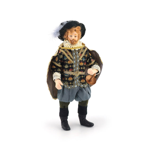 V. Hutchinson Small Fry Tudor Gentleman Doll with Cape, Ruff & Feathered Hat