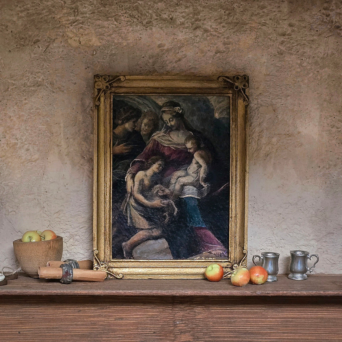 Lara Byng “The Virgin and Child with the Infant Saint John and Attendant Angels” Oil Painting