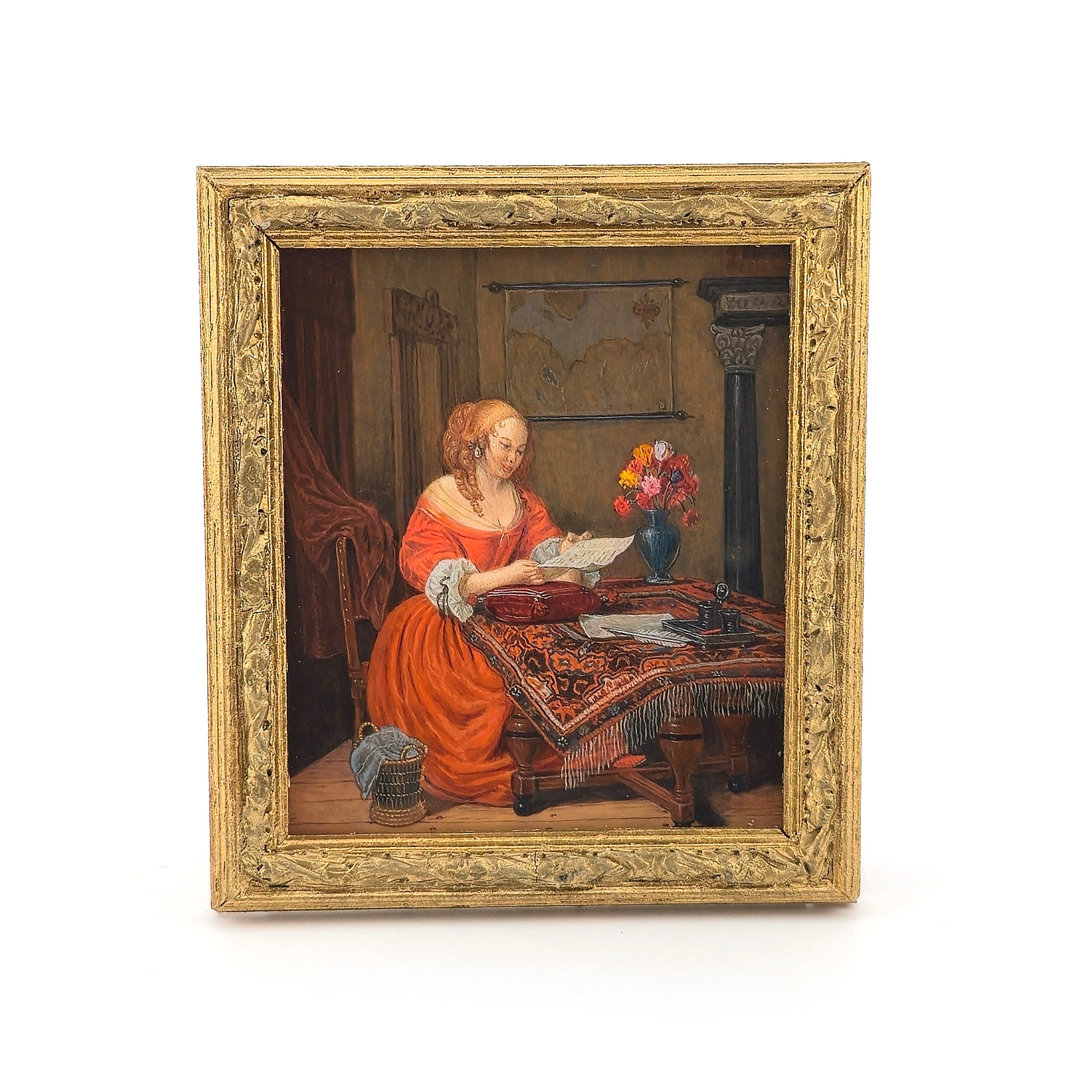 Paul Saltarelli “A Woman Reading a Letter with Still Life” One-of-One Miniature Painting