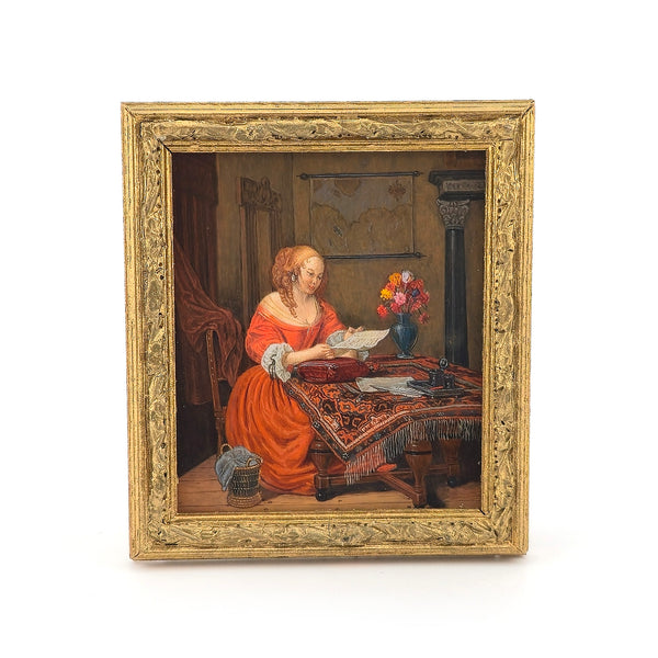 Paul Saltarelli “A Woman Reading a Letter with Still Life” One-of-One Miniature Painting
