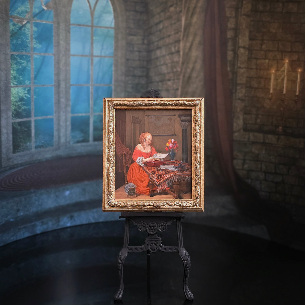 Paul Saltarelli “A Woman Reading a Letter with Still Life” One-of-One Miniature Painting