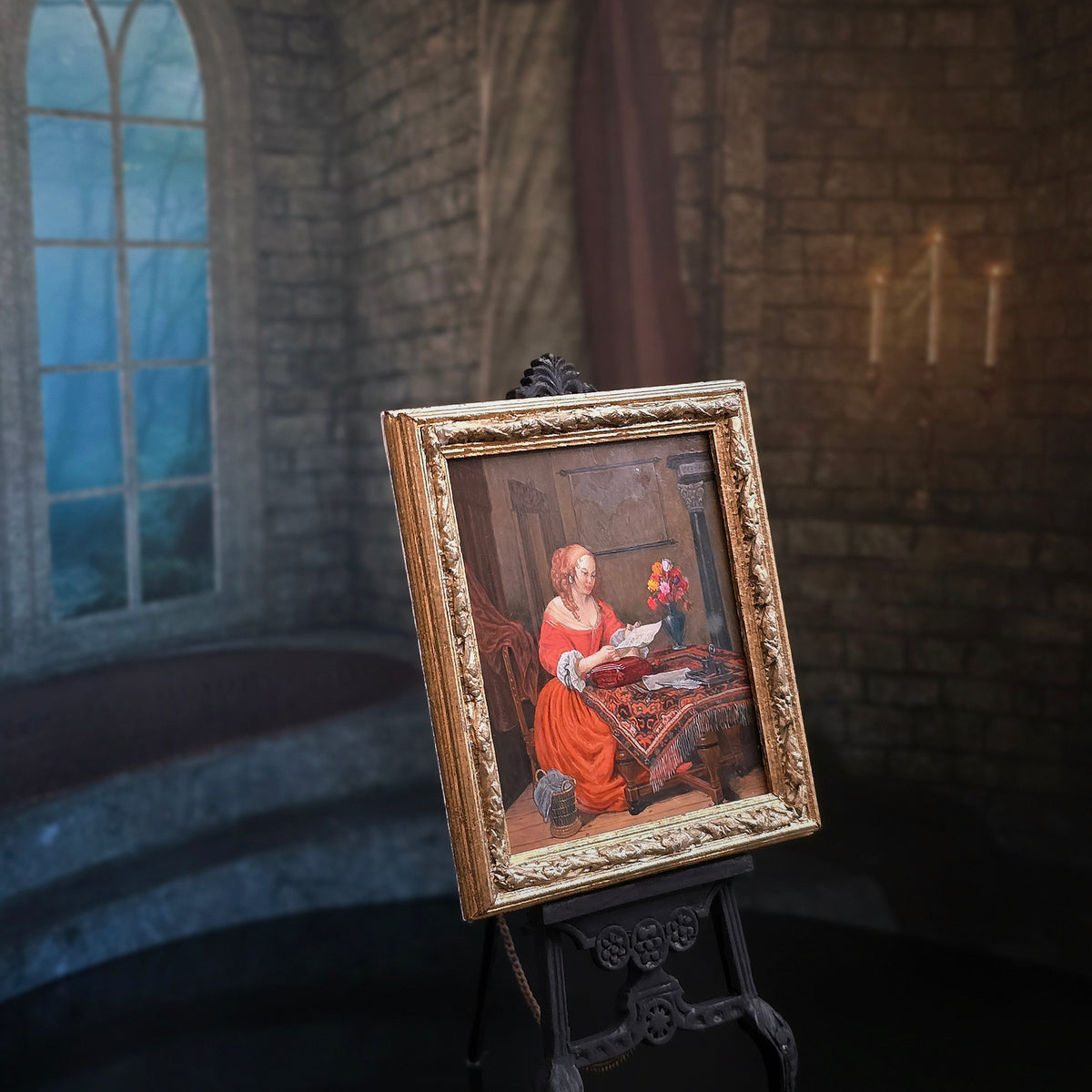 Paul Saltarelli “A Woman Reading a Letter with Still Life” One-of-One Miniature Painting