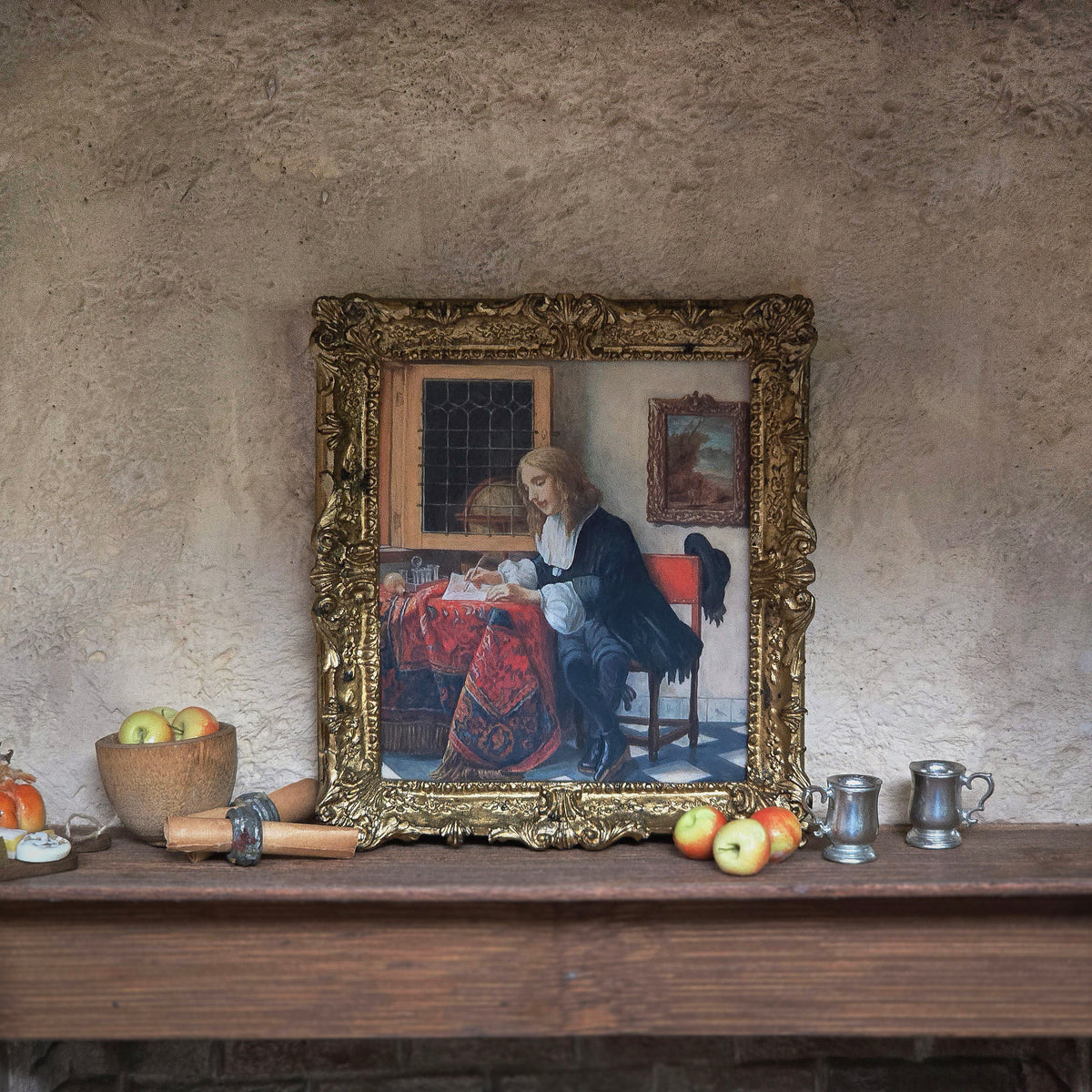 Paul Saltarelli “A Man Writing a Letter” After Gabriel Metsu Miniature Painting 2007