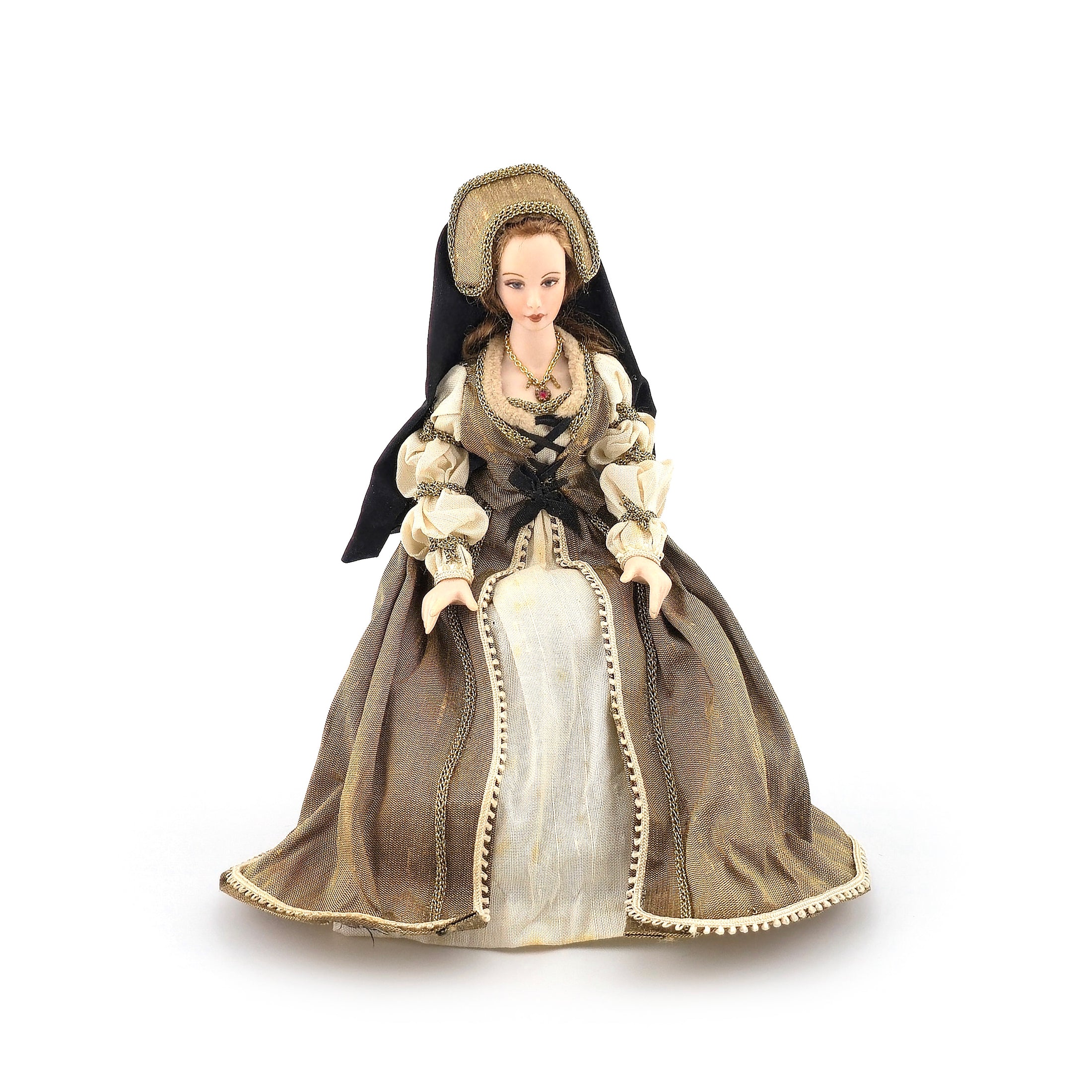 Derdriu Dolls Tudor Lady Noblewoman Anne Boleyn with French Hood 1:12 Scale
