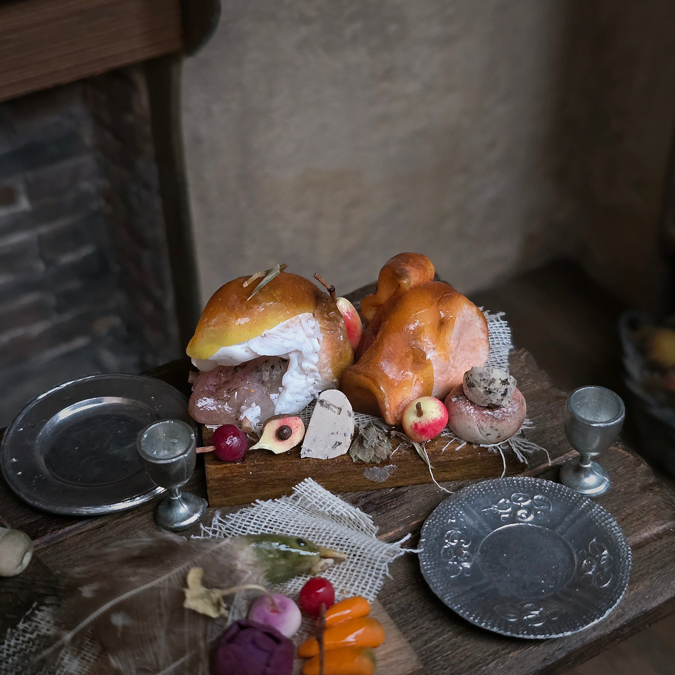 Dawn Lefley 8-Piece Tudor Medieval Feast Food Set with Game, Vegetables & Provisions