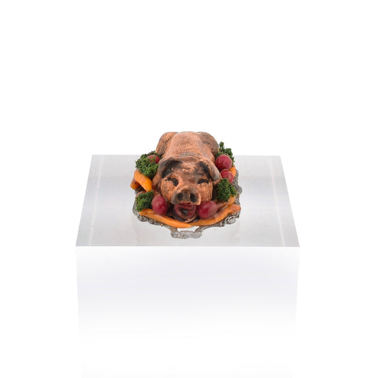 Val Adams Gramarye Keep Roasted Pig with Vegetables on Pewter Platter Tudor Miniature