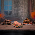 Load image into Gallery viewer, Val Adams Gramarye Keep Roasted Pig with Vegetables on Pewter Platter Tudor Miniature
