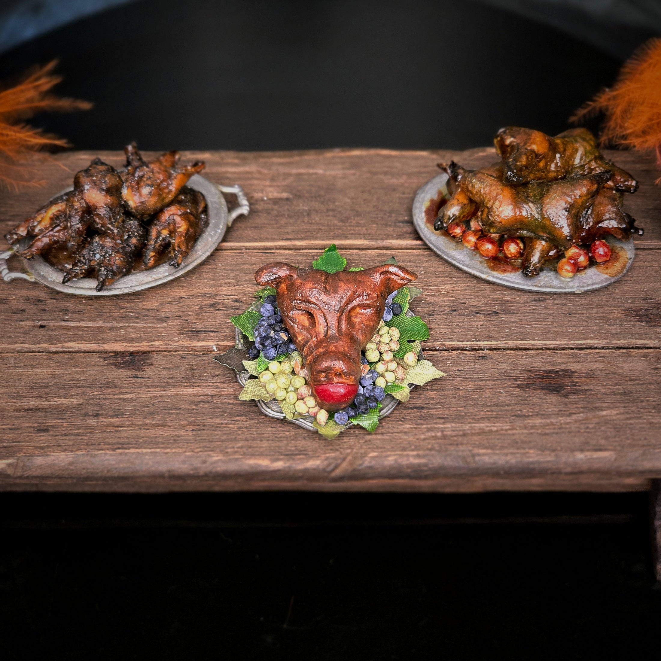 Val Adams Gramarye Keep Roasted Pig Head with Grapes Tudor Feast Miniature