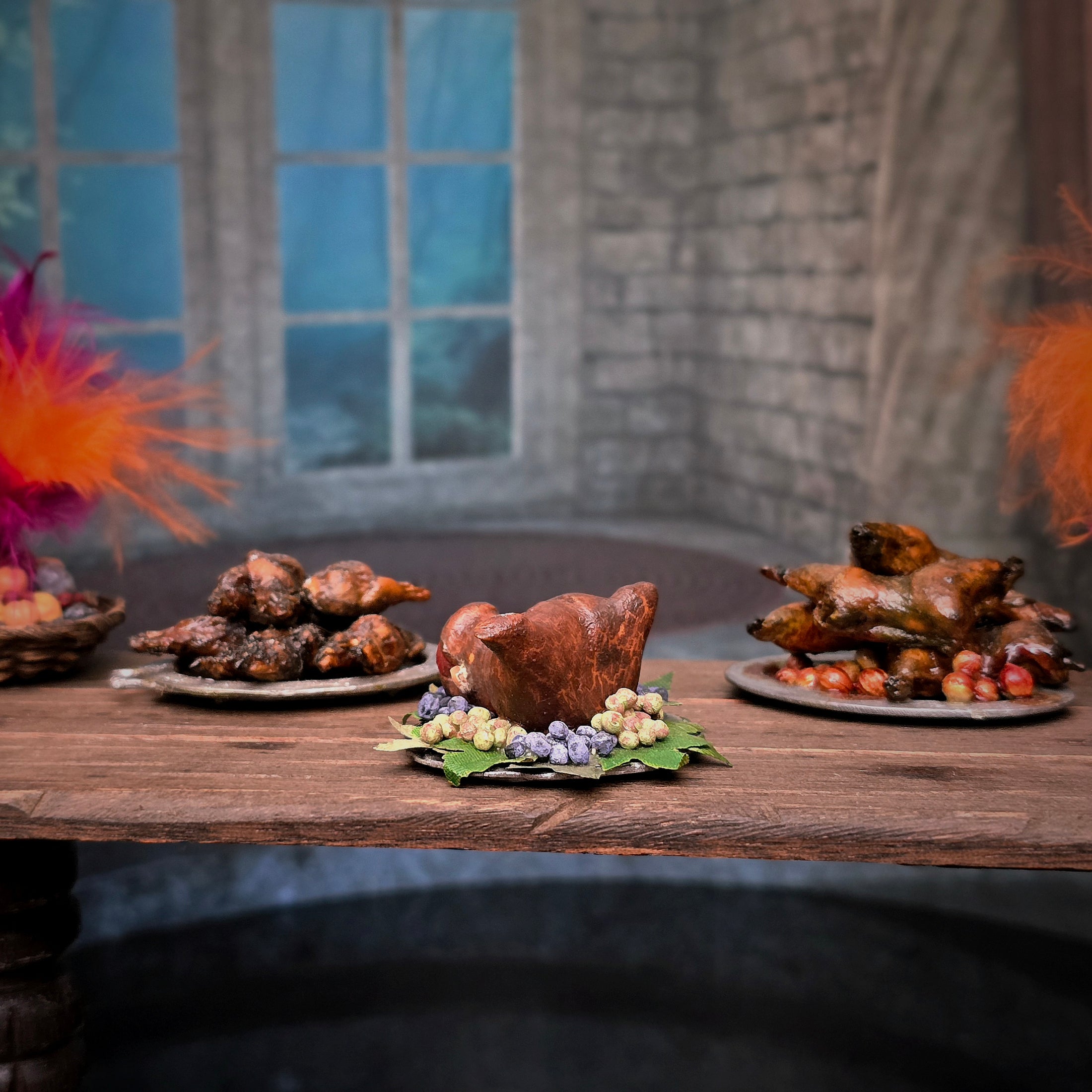 Val Adams Gramarye Keep Roasted Pig Head with Grapes Tudor Feast Miniature