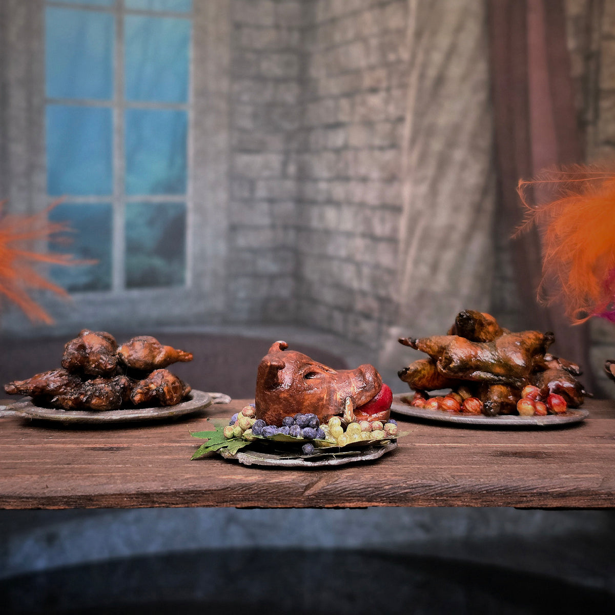 Val Adams Gramarye Keep Roasted Pig Head with Grapes Tudor Feast Miniature