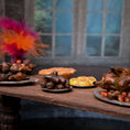 Load image into Gallery viewer, Val Adams Gramarye Keep Blood Sausages on Pewter Plate Tudor Food Miniature

